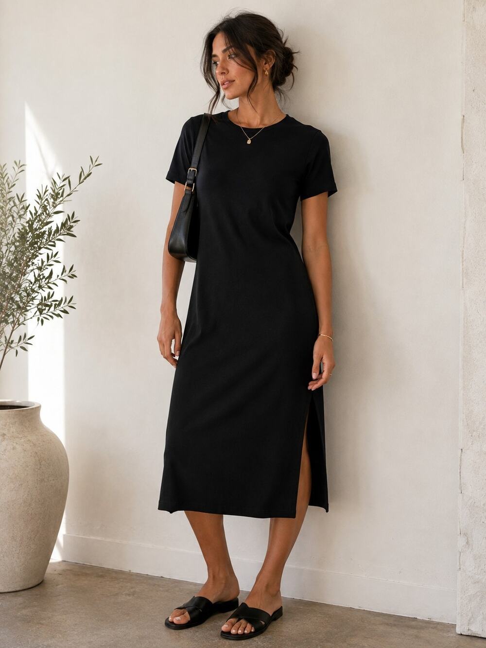 Reformation Black Bronwyn Jersey Knit Midi Dress Normcore Model Off Duty Small